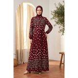 Sefa Merve Viskon Kumaş Kalp Desenli Tesettür Elbise 0337-02 Bordo - 46 - 48