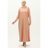 Sefa Merve Yarasa Kol Uzun Simli Elbise 8660-01 Pudra - 38 - 40