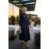 Sefa Merve Yarım Düğmeli Beli Lastikli Elbise 0276-01 Lacivert - 46 - 48