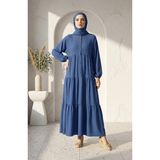 Sefa Merve Yarım Düğmeli Kat Kat Tesettür Elbise 2293-05 Indigo - 42 - 44 - İndigo