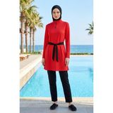 Sefa Merve Yarım Yaka Fermuarlı Tesettür Mayo 2600-03 Kırmızı - XL