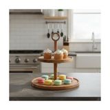 Sefa Ticaret Doğal Akasya Ağacından Ahşap 2 Katlı Kurabiyelik ve Servis Tabağı | Sunum Standı | Çap: 18 Cm, Yükseklik: 25 cm | Doğal ve Şık - 0,60 x 19 x 29 cm