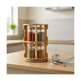 Sefa Ticaret Doğal Bambu 360° Döner Standlı 10'lu Cam Baharatlık Seti - Büyük Boy (250 Ml) Ahşap Kapaklı Baharat Takımı - 0,5 x 7 cm