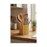 Sefa Ticaret Kare Hasır Dokulu Plastik Rattan Kaşıklık ve Çatallık, Askılı Kendiliğinden Tutmalı Çok Amaçlı Mutfak Organizeri, 10X10X14 cm - 0,5 x 7 cm