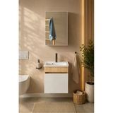 Şefaatli 45 Cm Mdf Seramik Meşe Lavabolu Aynalı Banyo Dolabı