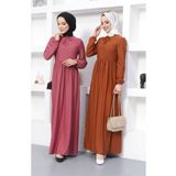 Sefamerve 0575-11 Taba Beli Büzgülü Kadın Elbise