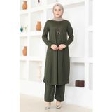 Sefamerve 0580-04 Haki Kadın Tunik Pantolon İkili Takım