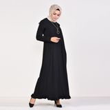 Sefamerve 1202-01 Viskon Eteği Büzgülü Siyah Elbise