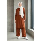 Sefamerve 3084-04 Taba Kolu Lastikli Tunik Pantolon İkili Takım
