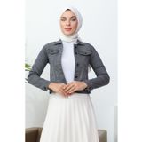 Sefamerve 37001-04 Gri Kadın Kot Ceket