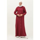 Sefamerve 5110-05 Bordo Çift Düğmeli Viskon Kadın Elbise