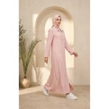 Sefamerve 5111-07 Pembe Kravat Yaka Düğmeli Kadın Elbise