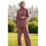 sefamerve Aerobin Kumaş Tunik Pantolon ikili Takım 4141-01 Gül Kurusu