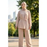 sefamerve Aerobin Kumaş Tunik Pantolon ikili Takım 4141-02 Bej