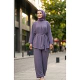 sefamerve Aerobin Kumaş Tunik Pantolon ikili Takım 4141-05 Gri
