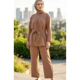 sefamerve Aerobin Kumaş Tunik Pantolon ikili Takım 4141-08 Camel