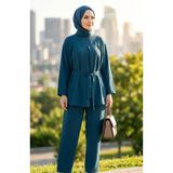 sefamerve Aerobin Kumaş Tunik Pantolon ikili Takım 4141-10 Petrol