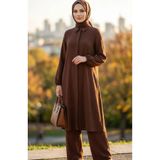 sefamerve Aerobin Kumaş Tunik Pantolon İkili Takım 4142-10 Kahverengi