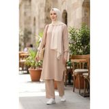 sefamerve Aerobin Kumaş Tunik Pantolon İkili Takım 4144-06 Bej