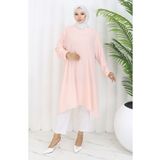 sefamerve Asimetrik Prenses Tunik 4101-09 Pudra