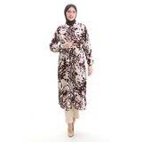 sefamerve Boydan Düğmeli Desenli Uzun Tunik 0094-02 Kahverengi Bej