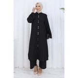 sefamerve Boydan Düğmeli Tunik Pantolon İkili Takım 2114-05 Siyah