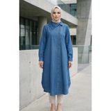 sefamerve Boydan Düğmeli Uzun Kot Tunik 0312-01 Mavi