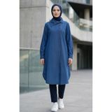sefamerve Boydan Düğmeli Uzun Kot Tunik 0312-02 Lacivert