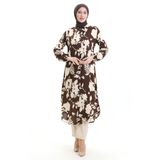 sefamerve Boydan Düğmeli Uzun Tunik 0095-02 Kahverengi Bej