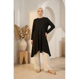 sefamerve Bürümcük Kumaş Asimetrik Kesim Uzun Tunik 0562-05 Siyah
