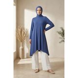 sefamerve Bürümcük Kumaş Asimetrik Kesim Uzun Tunik 0562-08 İndigo