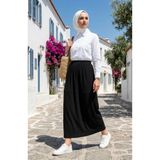 sefamerve Bürümcük Kumaş Beli Lastikli Etek 2257-01 Siyah