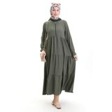 sefamerve Bürümcük Kumaş Fermuarlı Elbise 6999-02 Haki
