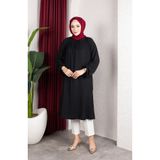 sefamerve Bürümcük Kumaş Reglan Kol Uzun Tunik 0902-03 Siyah