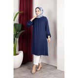 sefamerve Bürümcük Kumaş Reglan Kol Uzun Tunik 0902-05 Lacivert