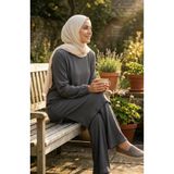 sefamerve Bürümcük Kumaş Tunik Pantolon Tesettür ikili Takım 0571-02 Gri
