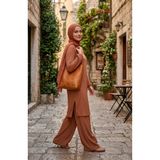 sefamerve Bürümcük Kumaş Tunik Pantolon Tesettür ikili Takım 0571-06 Sütlü Kahve