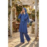 sefamerve Bürümcük Kumaş Tunik Pantolon Tesettür ikili Takım 0571-07 İndigo
