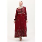 sefamerve Büyük Beden Çiçek Desenli Viskon Elbise 4084-09 Bordo