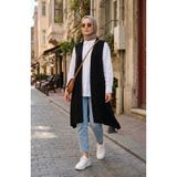 sefamerve Büyük Beden Dar Kesim Incecik Penye Cotton Uzun Yelek 8768-01 Siyah