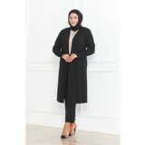 sefamerve Büyük Beden Dökümlü Uzun Mevsimlik Hırka 8740a-01 Siyah