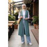 sefamerve Büyük Beden Düz Renk Sade Ince Anne Yelek 8770-03 Yeşil