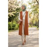 sefamerve Büyük Beden Düz Renk Sade Ince Anne Yelek 8770-07 Taba
