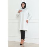 sefamerve Büyük Beden Mevsimlik Rahat Kesim Basic Tunik 8738-03 Beyaz