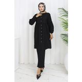 sefamerve Büzgülü Düğmeli Tunik Pantolon Ikili Takım 0115-03 Siyah