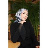 sefamerve Çiçek Desenli Pamuklu Koza Eşarp 70333-08 Siyah Füme