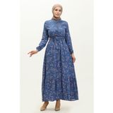 sefamerve Çiçek Desenli Viskon Elbise 5068-01 Siyah