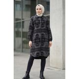 sefamerve Desenli Düğmeli Oduncu Kışlık Tunik 2503-02 Antrasit Kahverengi