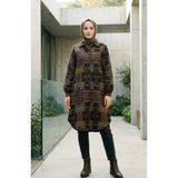sefamerve Desenli Düğmeli Oduncu Kışlık Tunik 2503-03 Hardal Mor