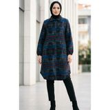 sefamerve Desenli Düğmeli Oduncu Kışlık Tunik 2503-04 Saks Bordo